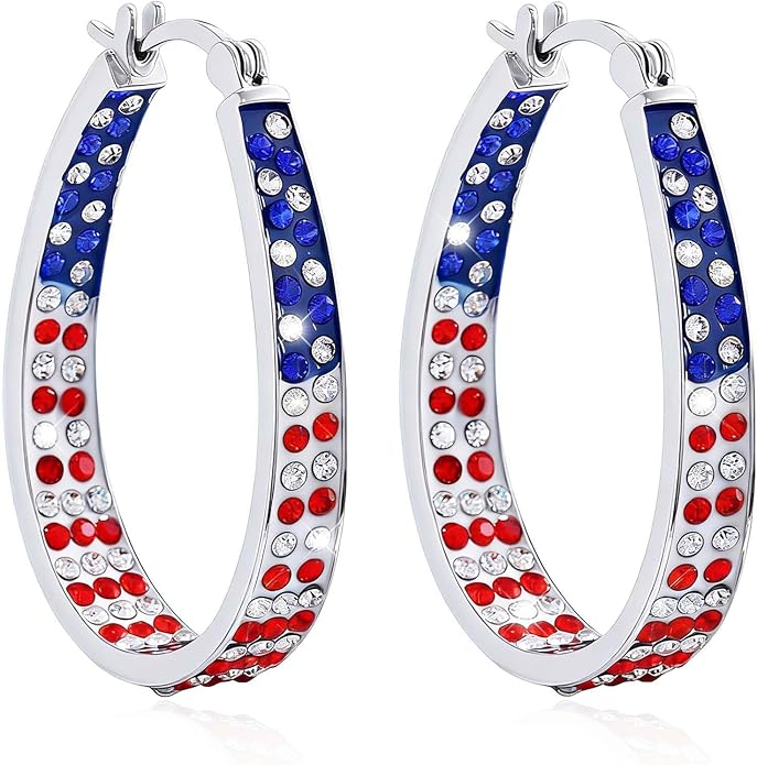 Patriotic Crystal Hoop Earrings